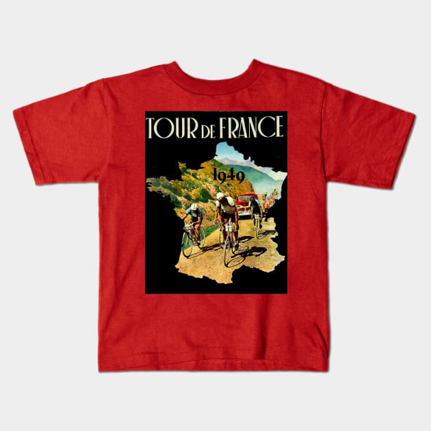 Tour De France Vintage 1949 Bicycle Racing Print Kids T-Shirt by posterbobs